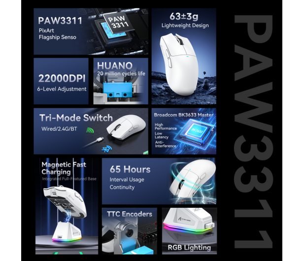 Attack Shark X11 PAW3311 czarna ze stacją ładującą 6972792470771 - 1350002 - zdjęcie 9